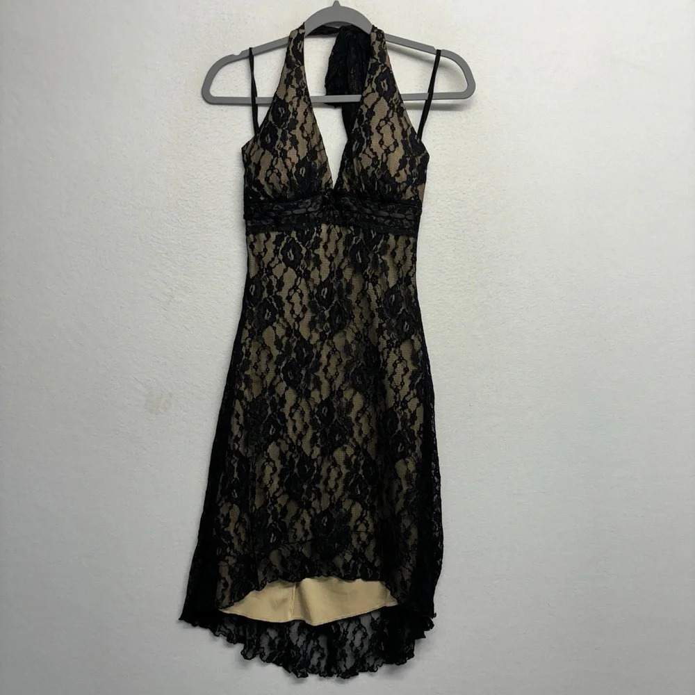 VTG Y2K Ruby Rox Lace Halter Midi Dress Black M